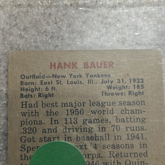1951 BOWMAN HANK BAUER CREASE NEW YORK YANKEES #183 - Picture 5 of 6